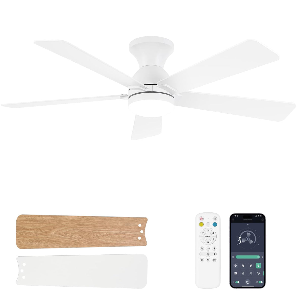 Dolavast ceiling fan with light and remote, 48-inch white finish for living spaces.