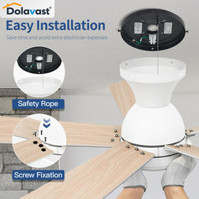 Dolavast flush mount white ceiling fan preserves ceiling height.