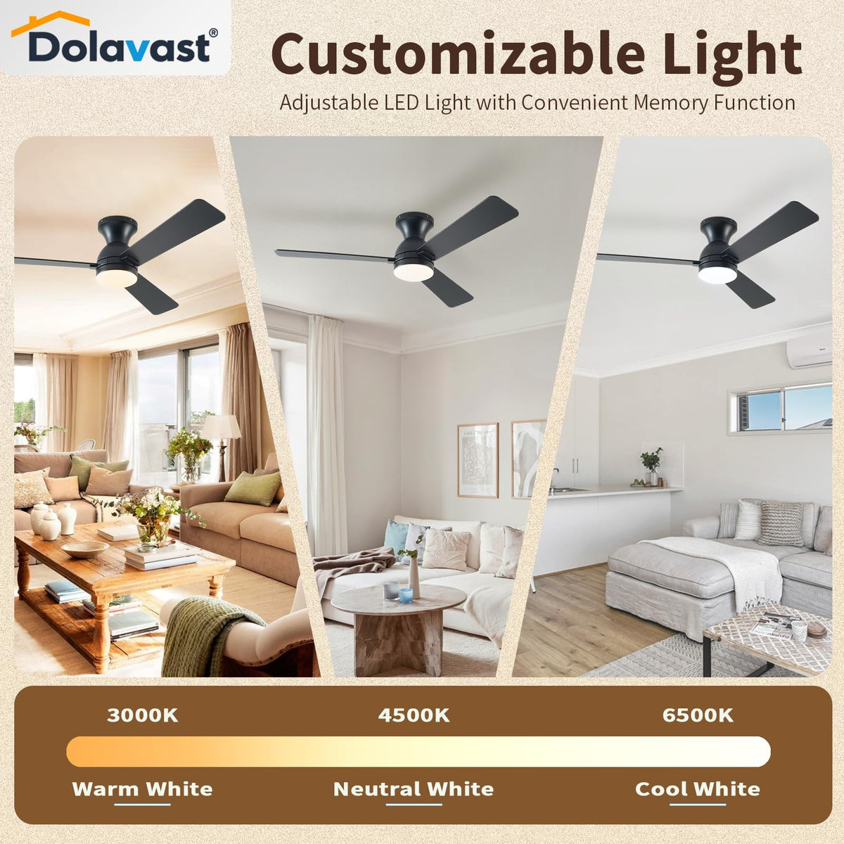 Dolavast dual-sided blades in black and walnut for versatile styling.