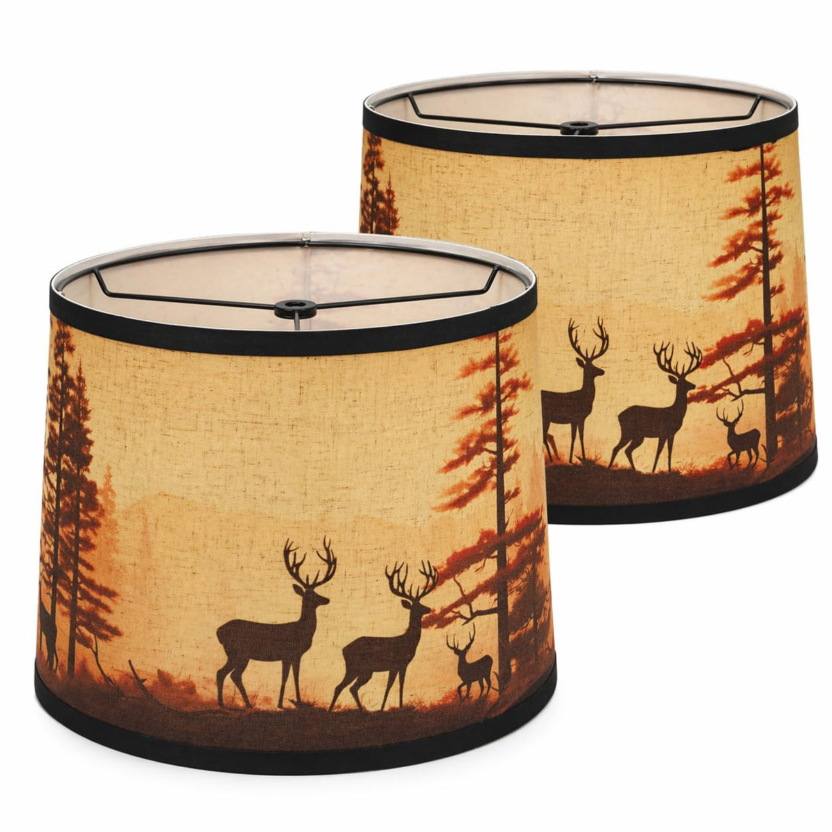 DOLOOTA rustic-deer-drum-lamp-shade with forest-moose-pattern for cabin lighting.