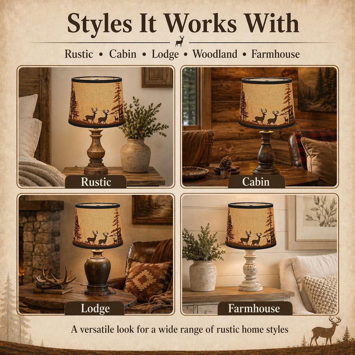 DOLOOTA two-pack rustic-deer-drum-shades coordinate cabin decor effortlessly.