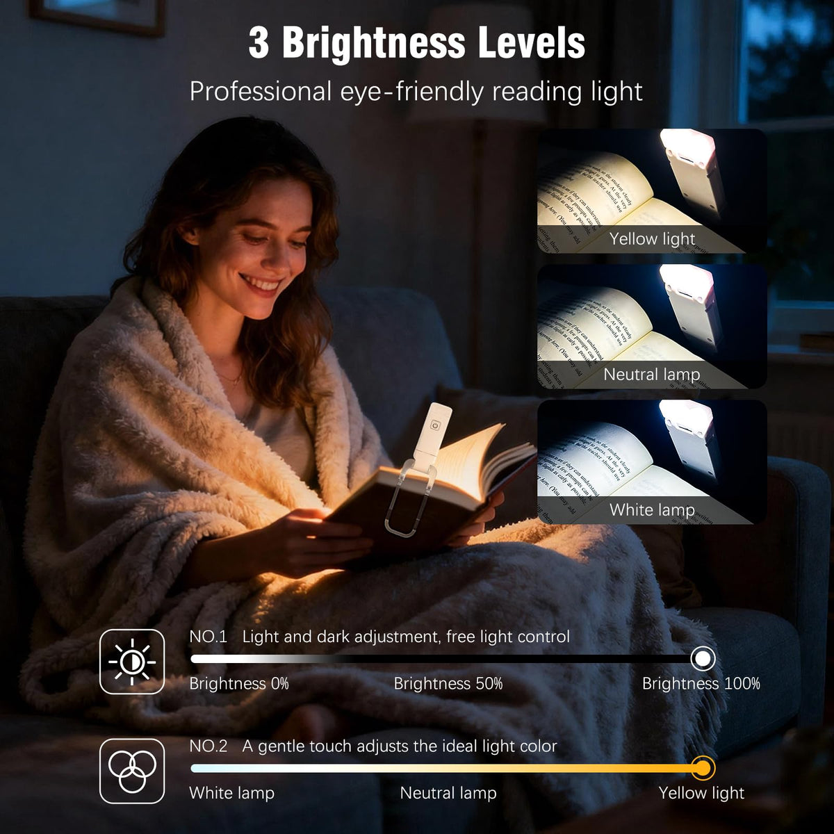 Dolusenly reading light shows warm, natural, and cool color temperatures.