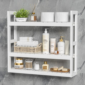 Domax over-toilet bamboo shelf with 3 tiers offering space-saving bathroom storage