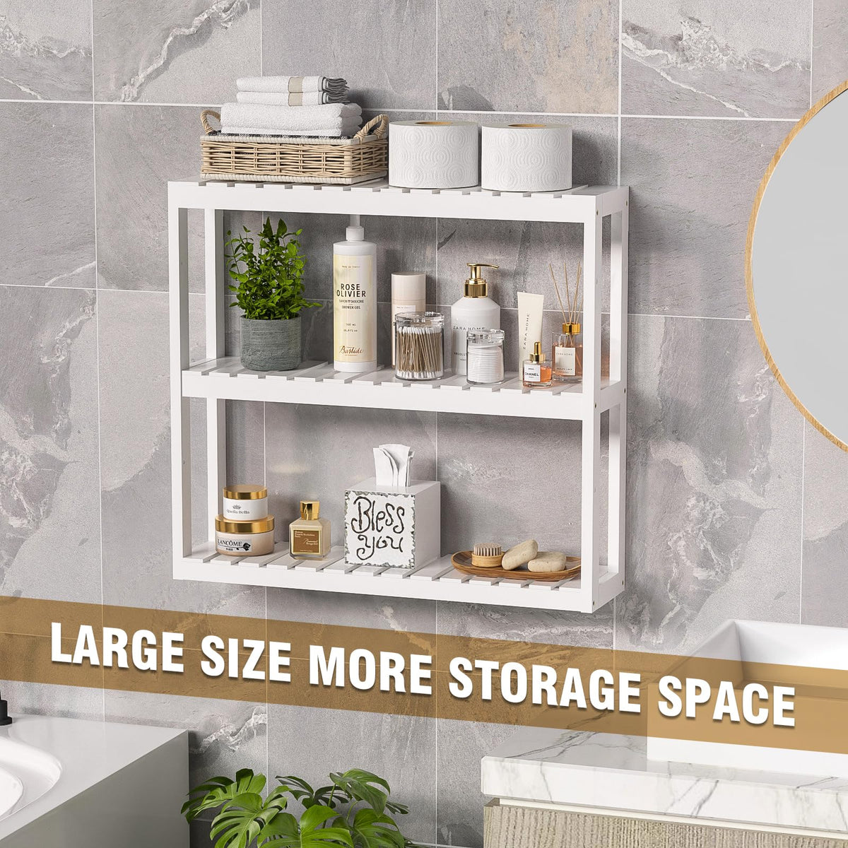 Domax plant display on shelf enhances compact kitchen or bath