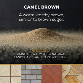 DOMINATOR camel brown polymeric sand bag with Easy Pour Handle for controlled application.
