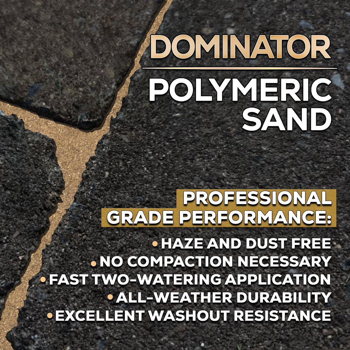 DOMINATOR camel brown polymeric sand being applied to joints on pavers for uniform fill.