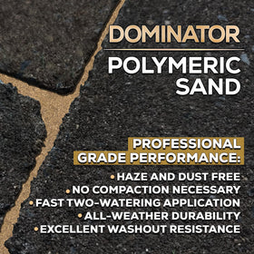 DOMINATOR camel brown polymeric sand being applied to joints on pavers for uniform fill.