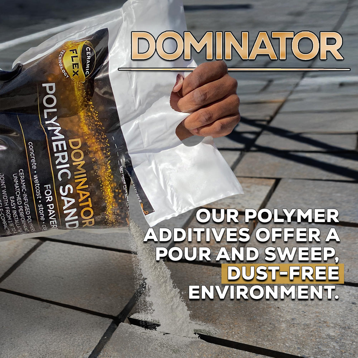 Smooth paver joints being filled with DOMINATOR polymeric sand