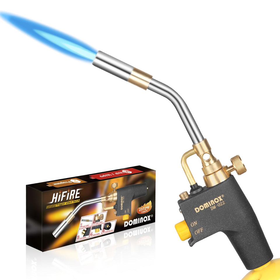 DOMINOX propane torch head front view showing compact design for precise control