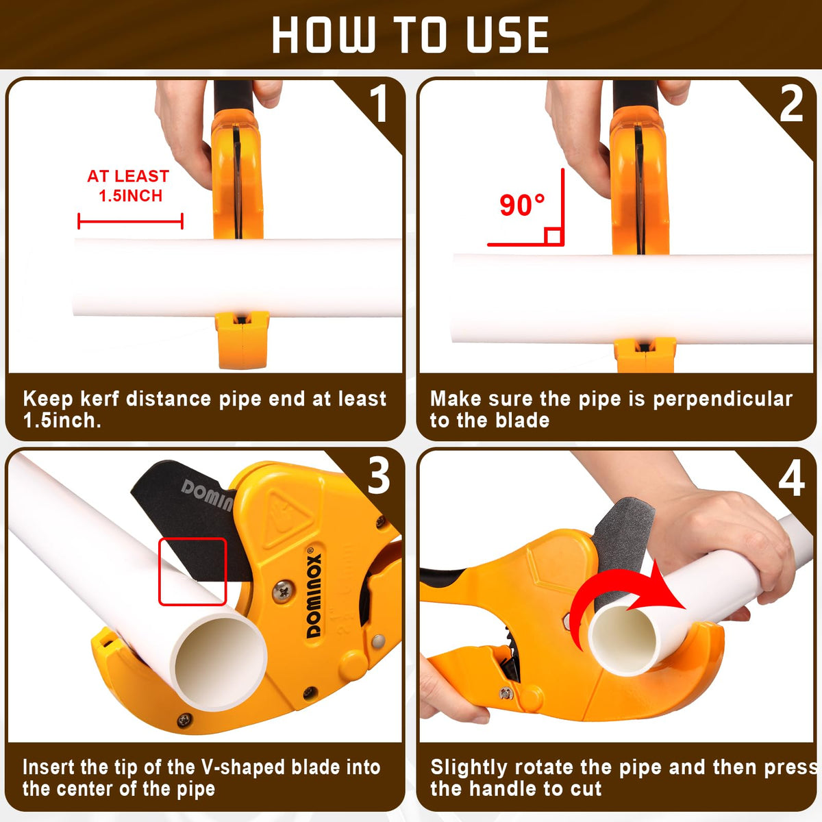 Portable, lightweight DOMINOX cutter ideal for on-site plumbing tasks.