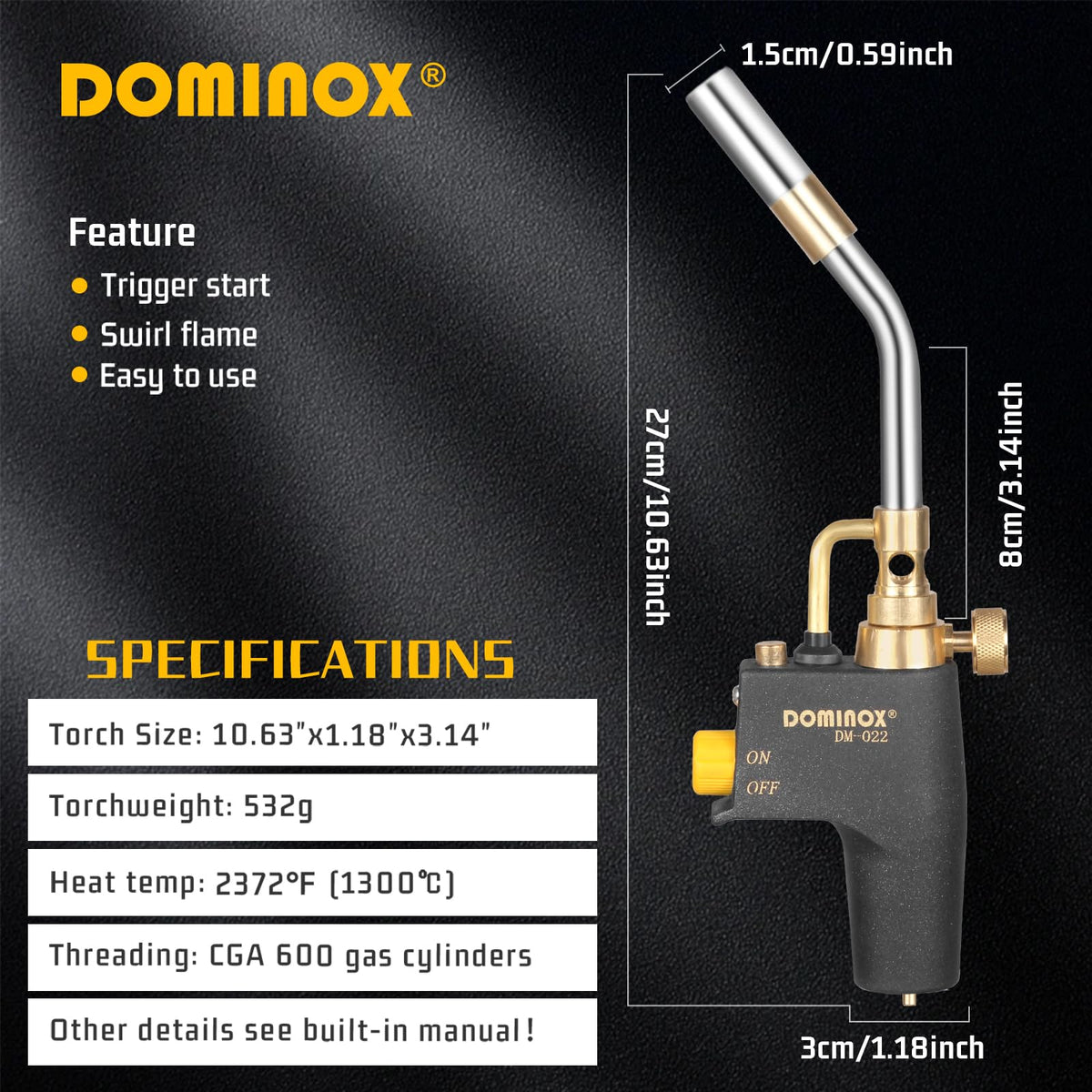 Domininox barbecue ignition and culinary flame uses.