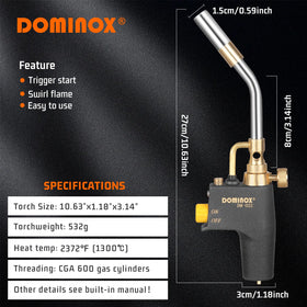 DOMINOX trigger-start safety features with flame lock engaged