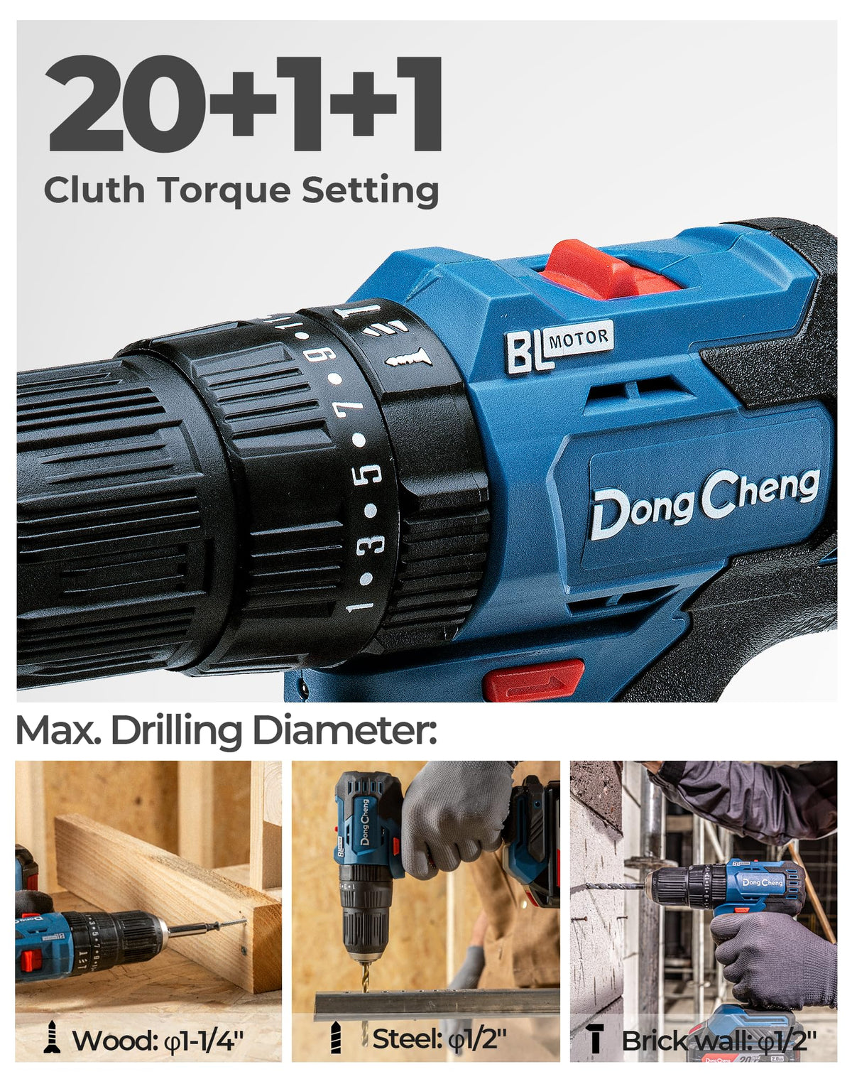 Dong Cheng two-battery kit closeup ready for work
