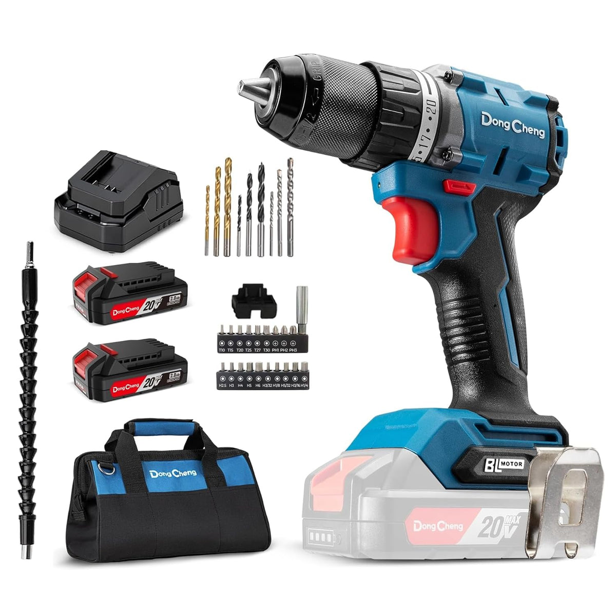 Dong Cheng 20V brushless impact drill compact design in hand for tight spaces