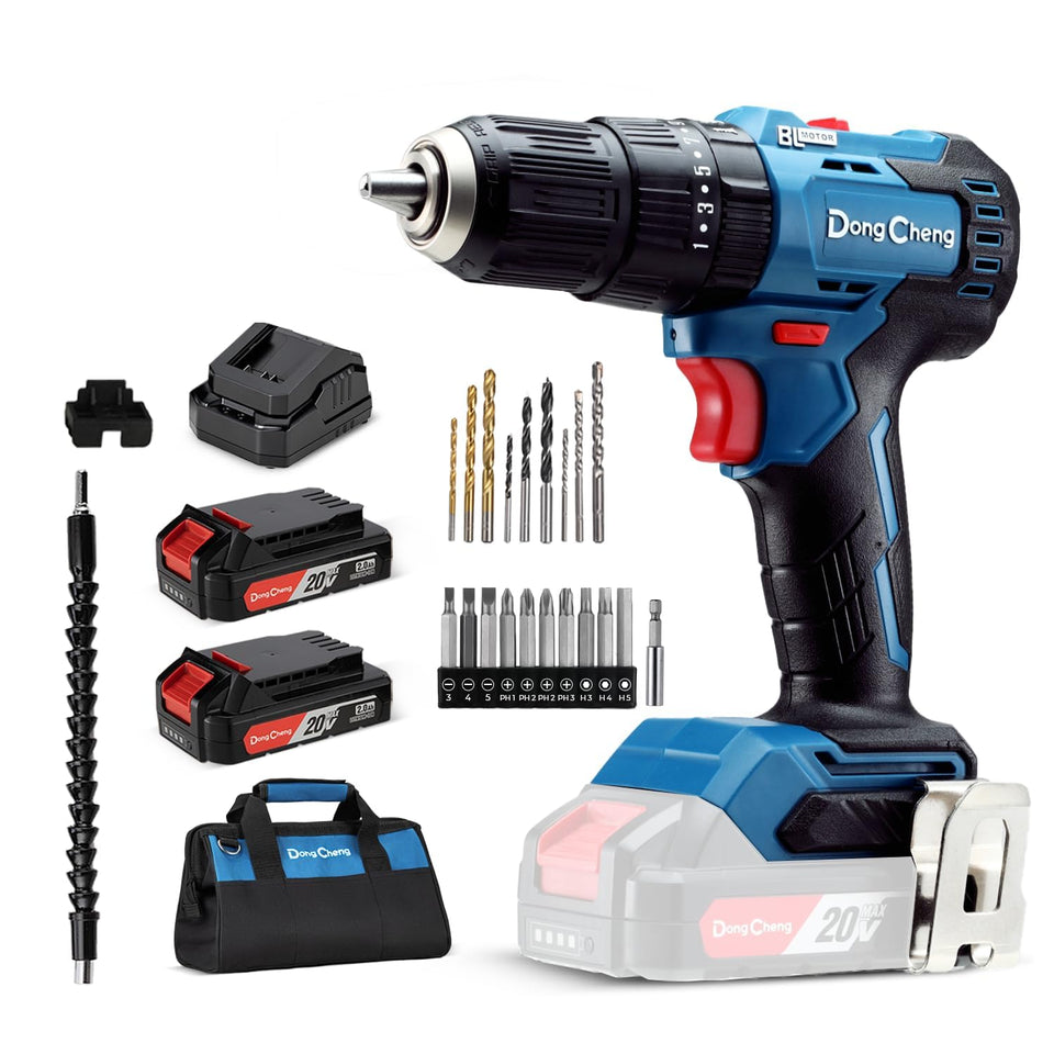 Dong Cheng 20V brushless impact drill in main view for efficient cordless drilling