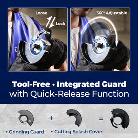 Dong Cheng guard rotates 360 degrees for versatile cutting angles.