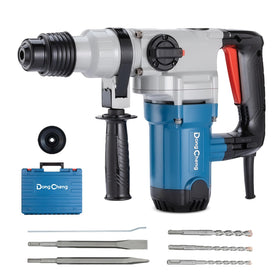 Dong Cheng rotary hammer front view for ergonomic handling on-site.
