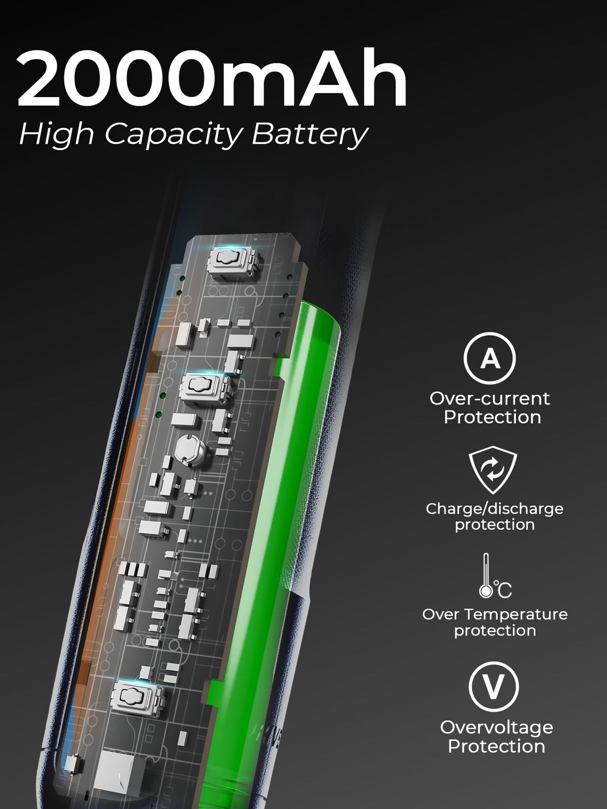 High-capacity 2000mAh DongCheng 4V battery for longer sessions.