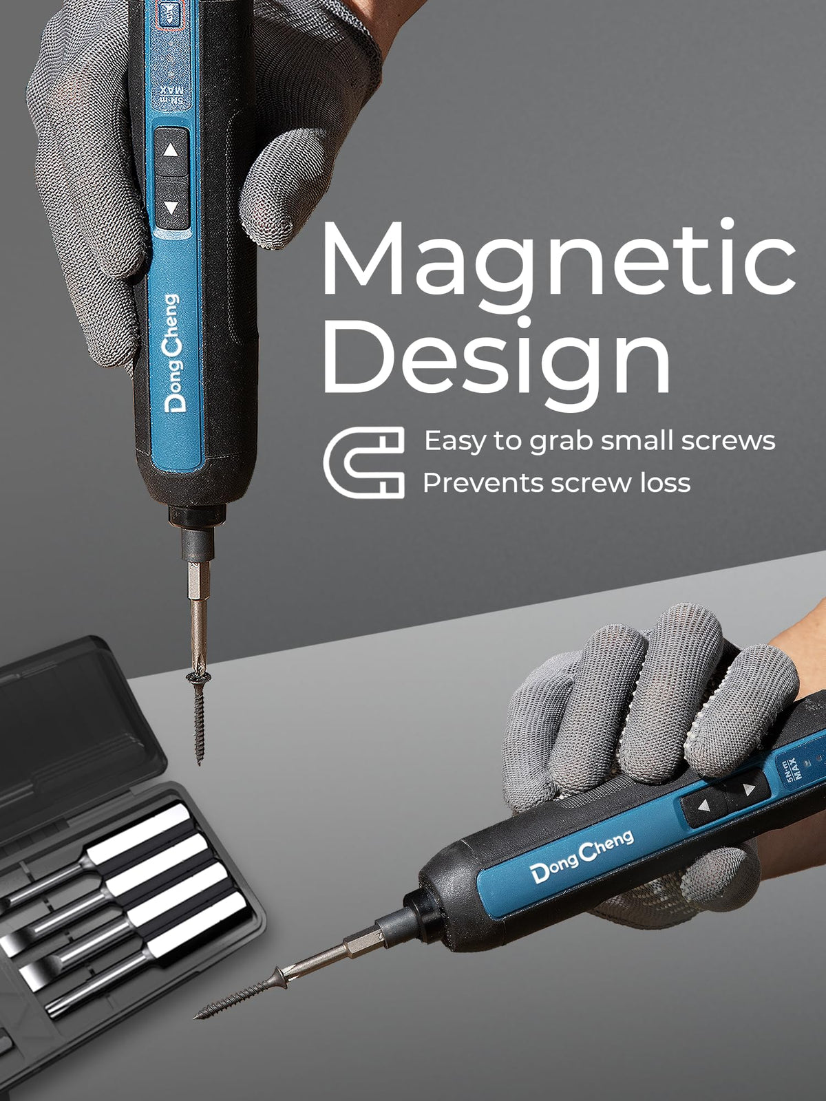 DongCheng 4V screwdriver operates at 300 RPM for steady drive.