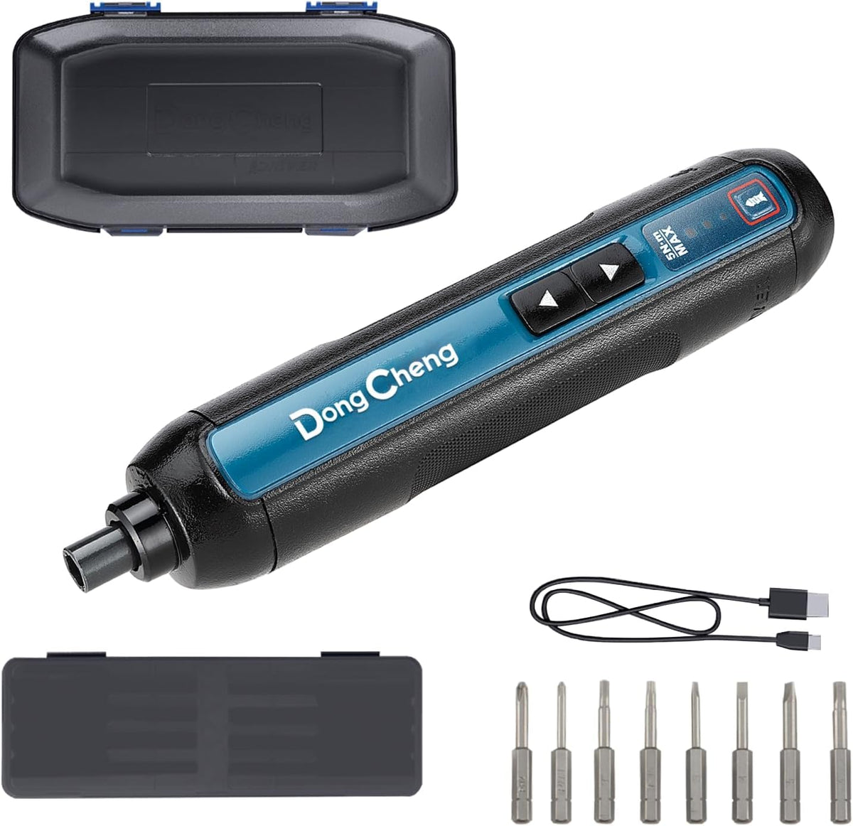DongCheng 4V cordless screwdriver charging port for easy on-the-go power.