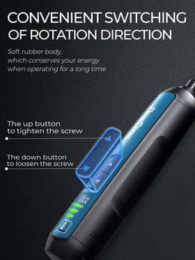 Dual LED lights on DongCheng 4V illuminate dark workspaces.