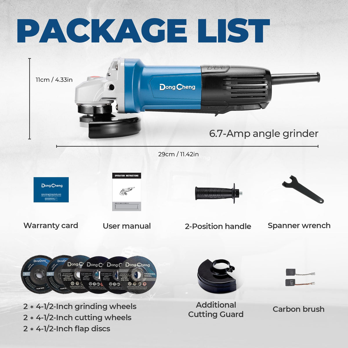 DongCheng angle grinder with a 9-foot cord for reach.