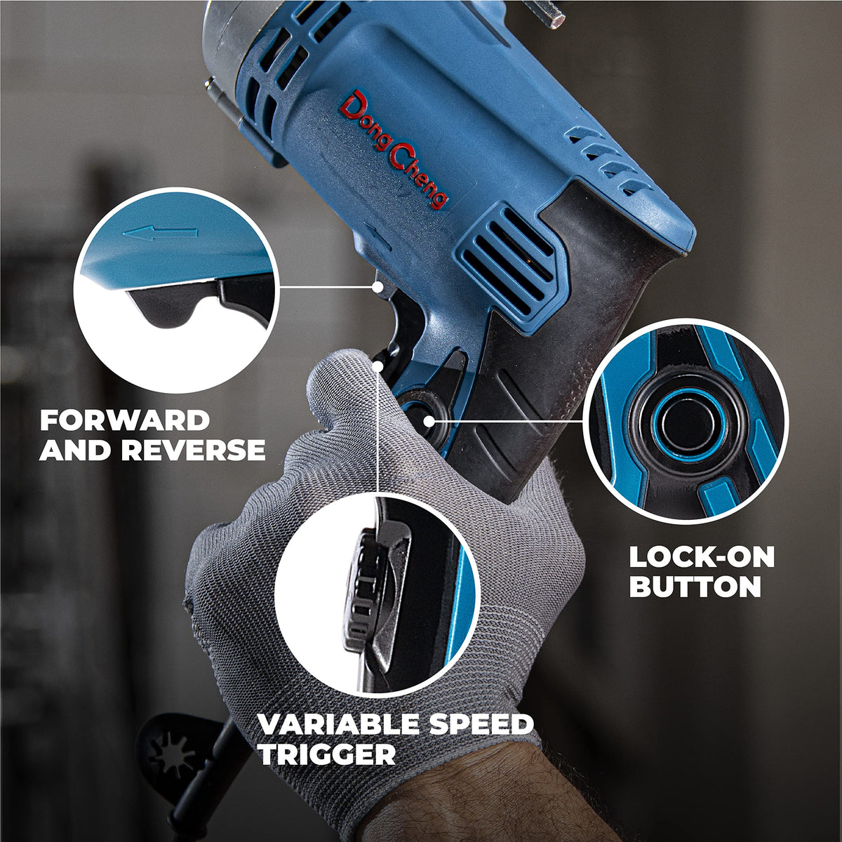 DongCheng dual-mode drill for wood and masonry applications