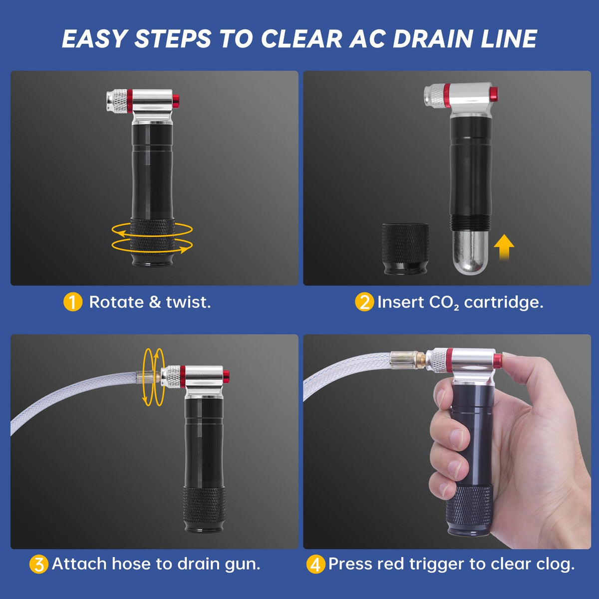 Universal compatibility of DONJOP CO2 cartridges with HVAC drain tools