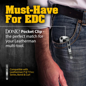 Close-up of Donk! titanium TC4 matte pocket clip.
