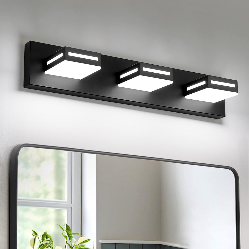 Donrao three-light vanity fixture over mirror delivers clear, true-color lighting.