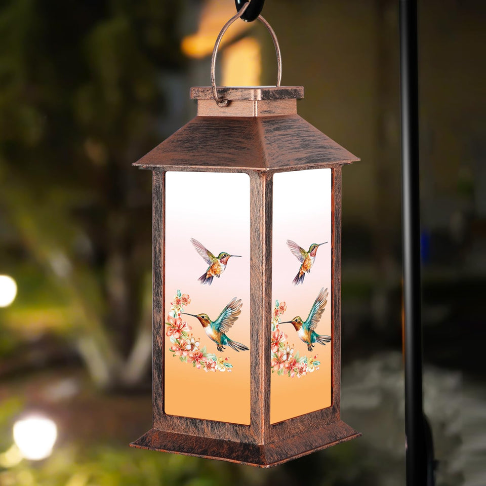 Doogarden solar lantern with hummingbird pattern glows softly for garden evenings.