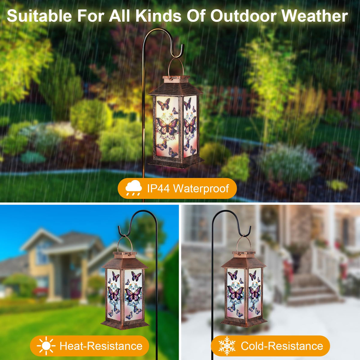 Doogarden solar lantern waterproof for outdoor use in rain.