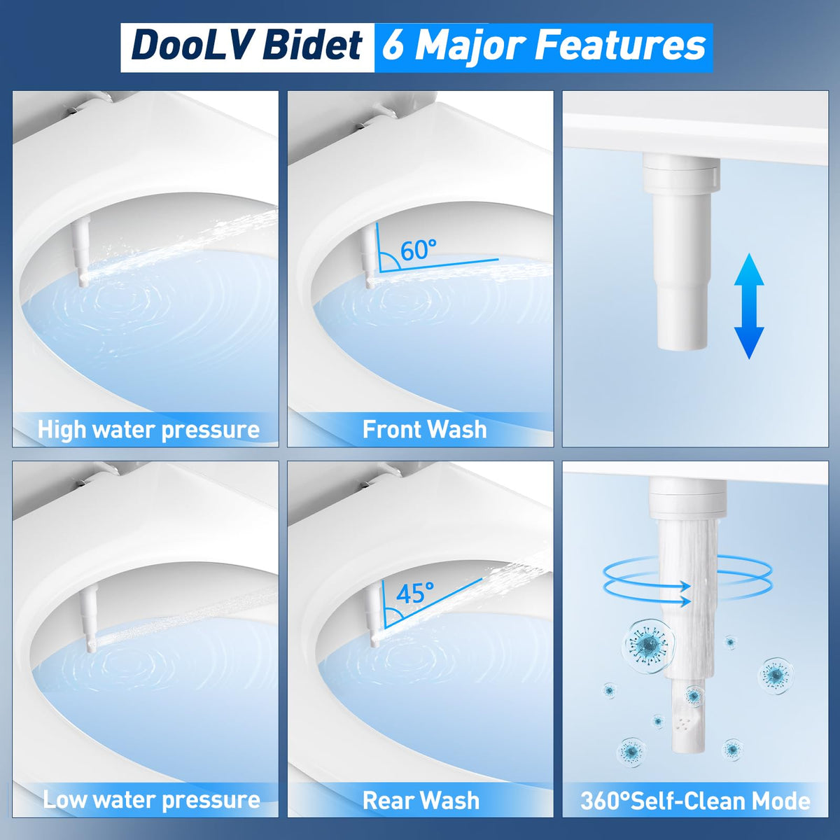 DooLv 360° self-cleaning nozzle for hygienic, ready-to-use performance.