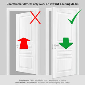 DoorJammer up-to-100lbs-capacity supports various door types securely.