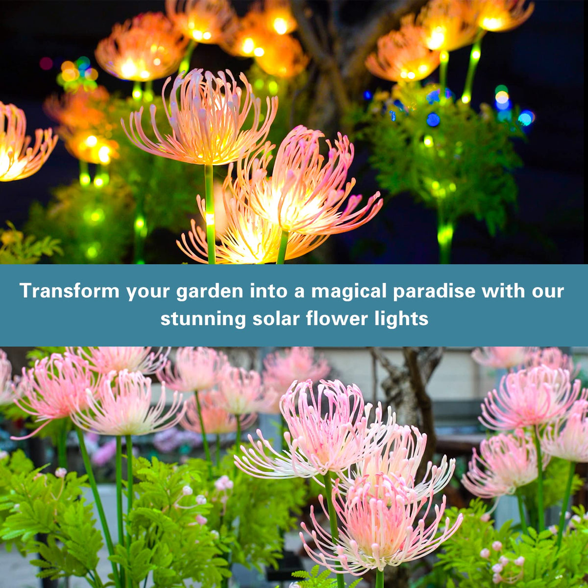 DooYard solar flower lights come as a convenient 2-pack for larger areas.