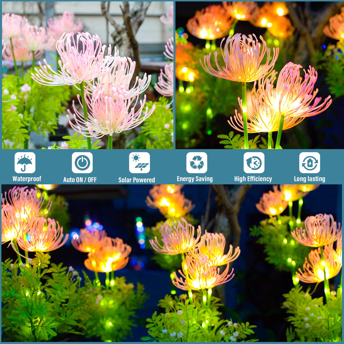 DooYard night-glow display with flowers and stems brightens patios after dusk