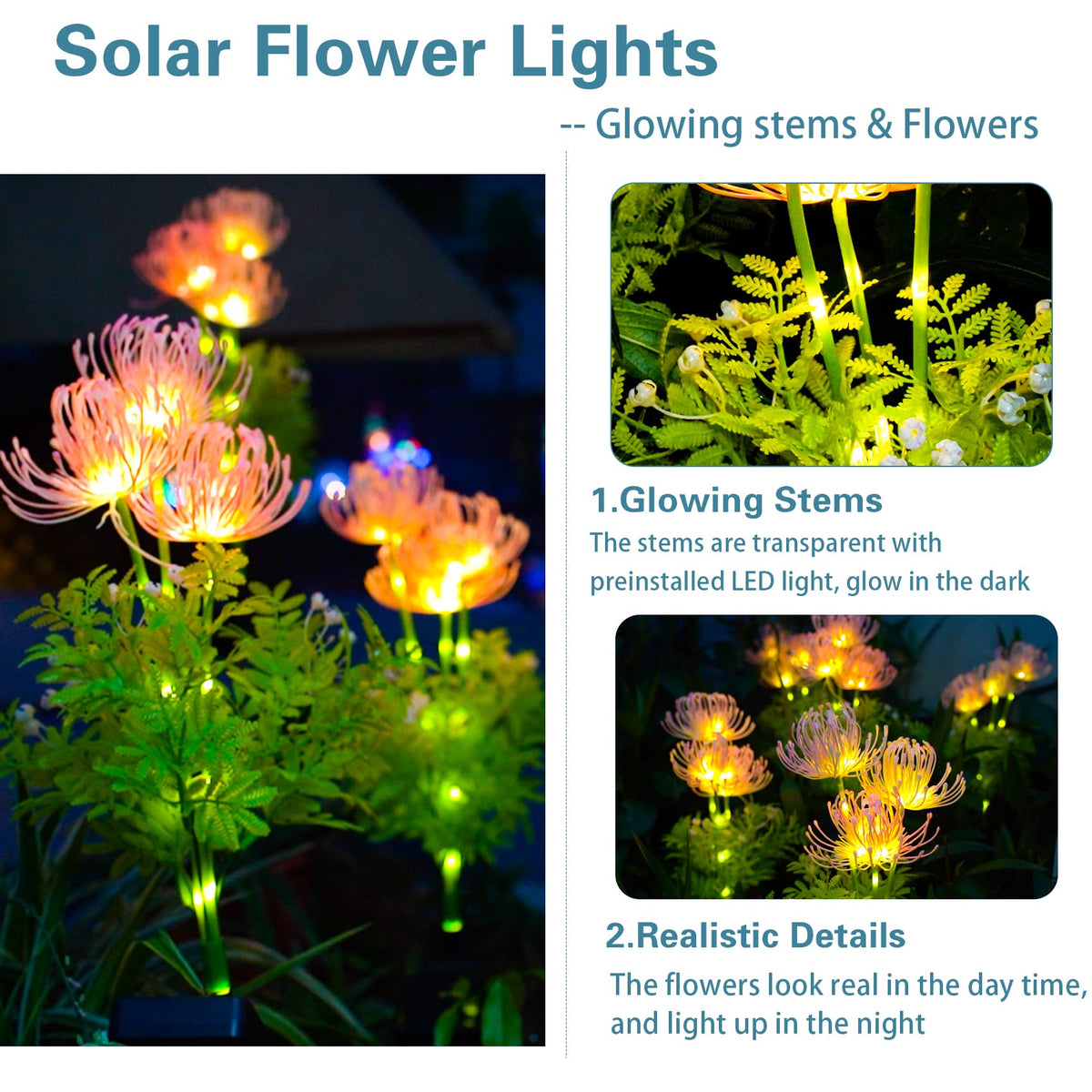 DooYard Solar Garden Lights stem LED detail provides steady illumination for borders