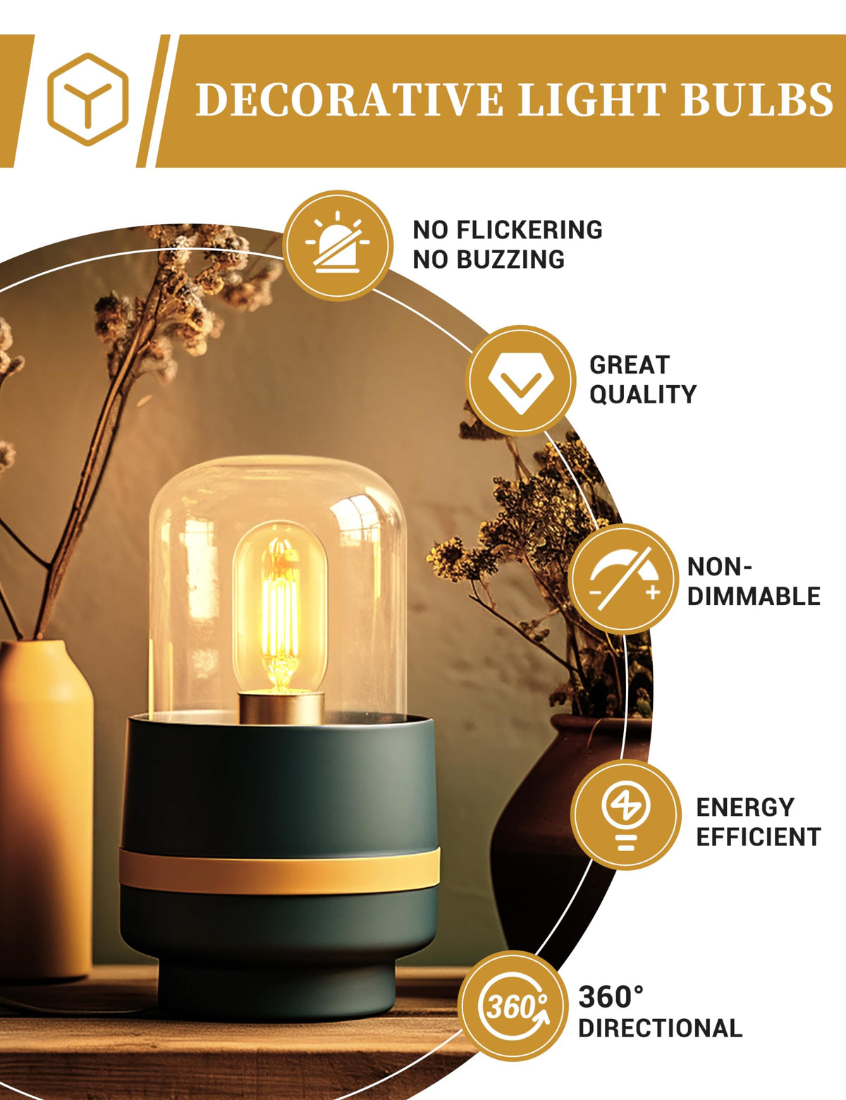 DORESshop E26 base Edison bulb compatible with most home fixtures.