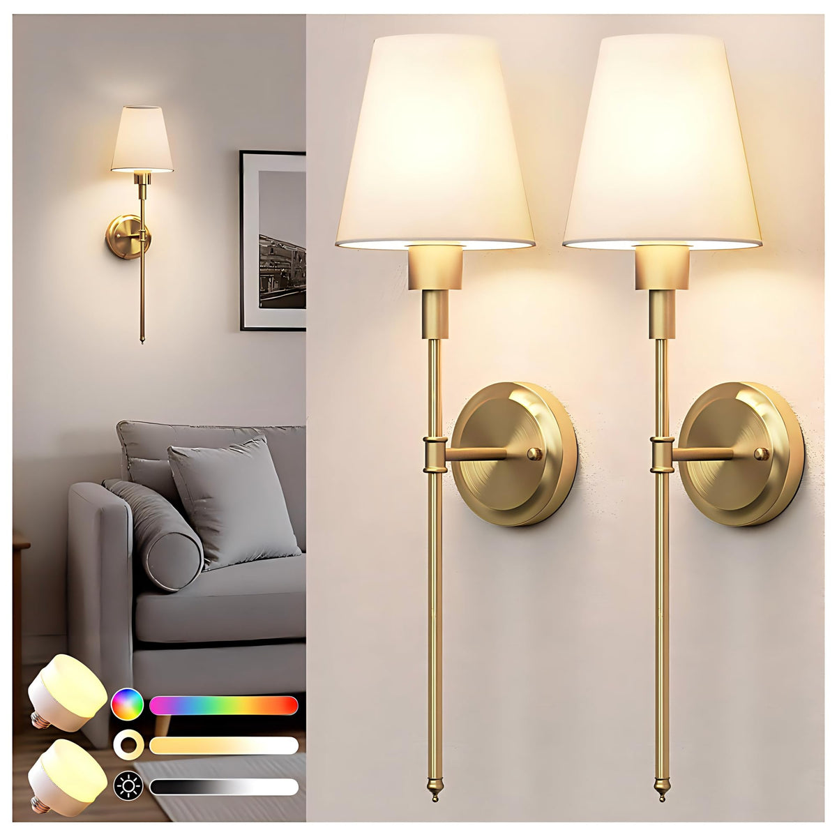 DORESshop battery wall sconce gold 2-pack with wireless operation for easy lighting