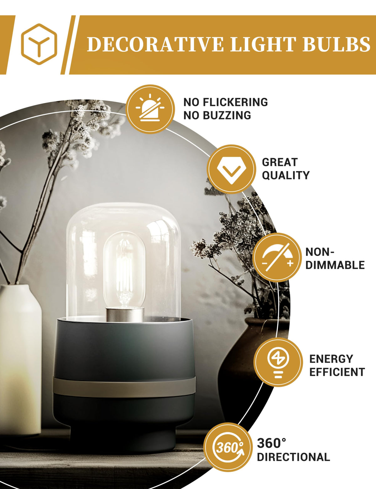 DORESshop LED filament bulb showing clear glass and visible filament for vintage ambiance.