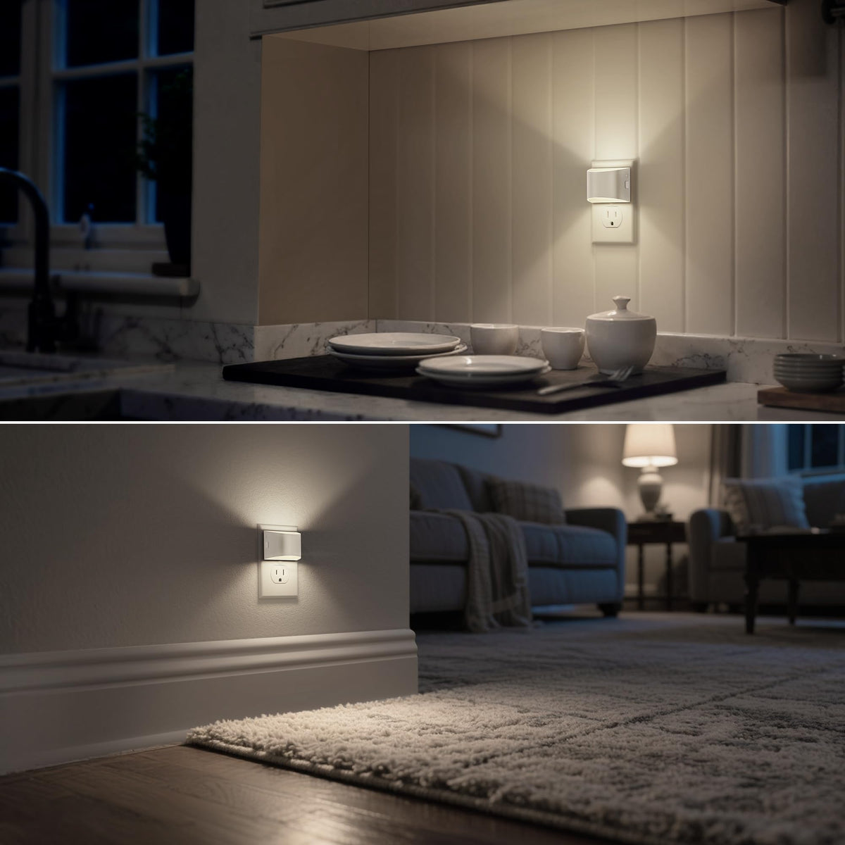 DORESshop LED night light creates a cozy ambiance in bedroom and hallway areas.