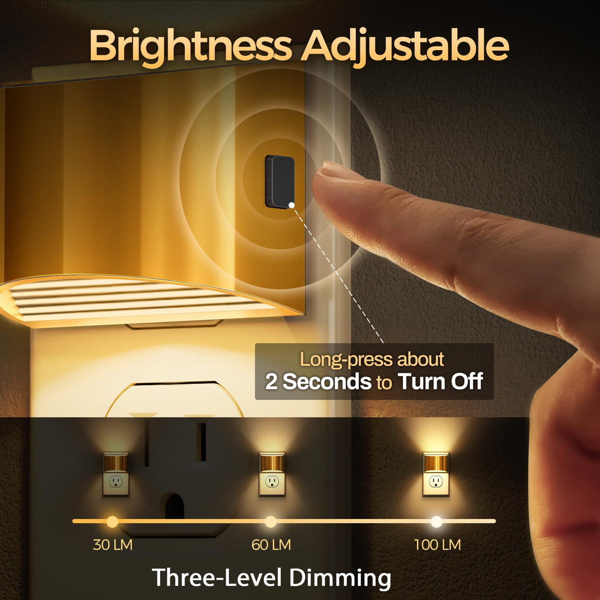 DORESshop golden cylindrical night light enhances bathroom and bedroom ambiance with subtle, warm brightness.