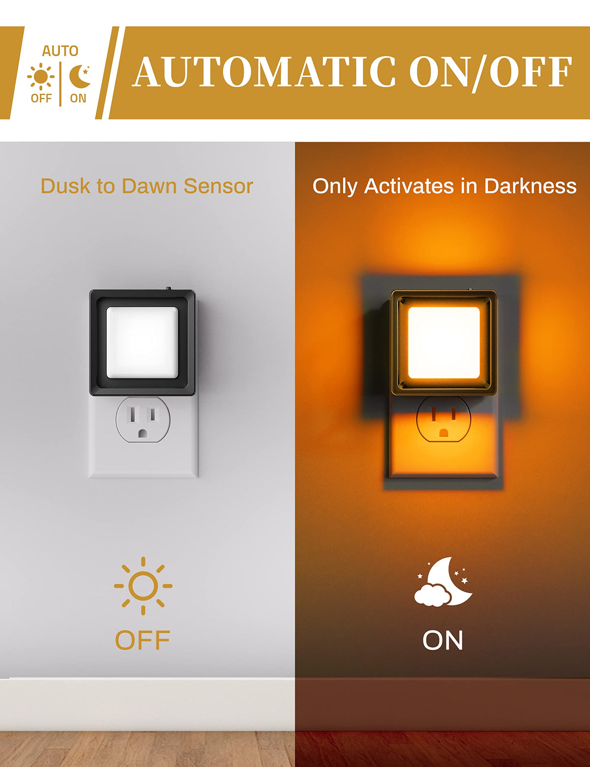 DORESshop Orange Night Light uses dusk-to-dawn sensor for automatic on/off without manual flicking.