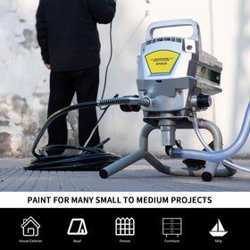 Dotool airless sprayer with 45-foot hose enables wide-area painting without frequent moves.