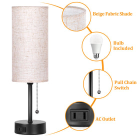 Dott Arts bedside lamp with built-in outlet for convenient device charging.