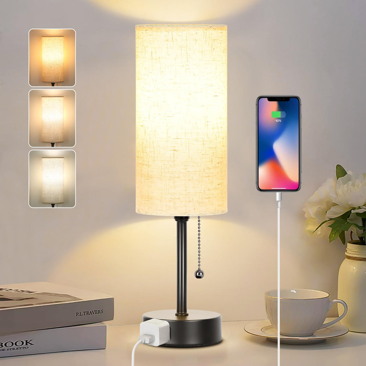 Dott Arts bedside table lamp front view for a stylish bedroom nightstand.
