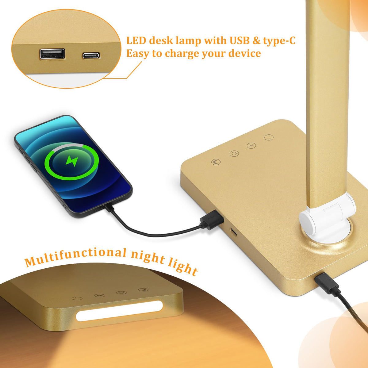 Dott Arts LED Desk Lamp night light emits a gentle warm glow.