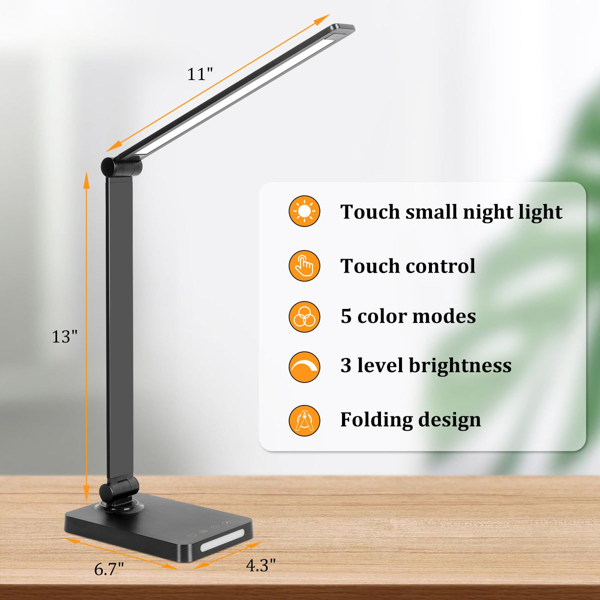 Dott Arts desk lamp with USB-A and USB-C ports for multi-device charging.