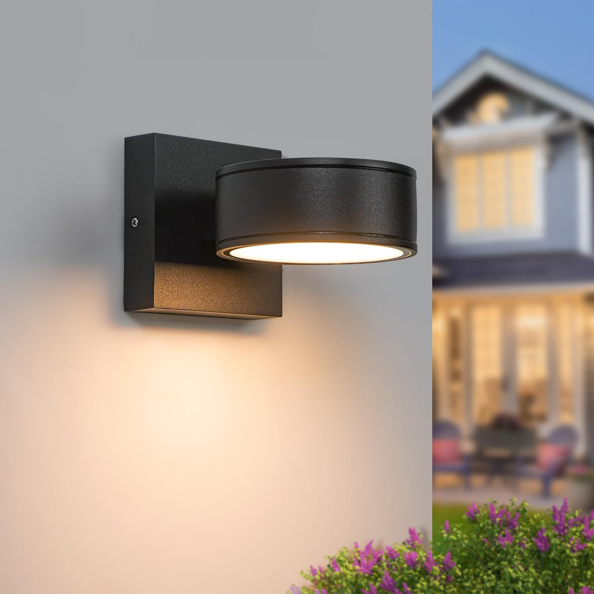 Double Century modern aluminum porch sconce light front view enhances curb appeal with warm LED illumination.