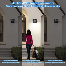 Double Century aluminum wall sconce mounted on exterior wall for porch safety.